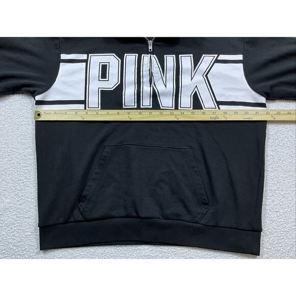 Victoria’s Secret Pink half zip Crewneck Sweatshirt Black White Women Large - Picture 5 of 7